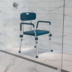 Flash Furniture Hercules Adjustable Bath And Shower Chair With Quick-Release Back And Arms, 34-3/4"H x 20-3/4"W x 19-3/4"D, Navy