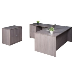 Boss Holland Series Office Suite With 66" Desk, Return, Pedestal File & Lateral File, Driftwood