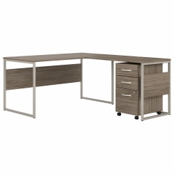 Bush Business Furniture Hybrid 60"W L-Shaped Corner Desk Table With Mobile File Cabinet, Modern Hickory, Standard Delivery