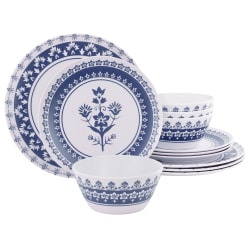 Martha Stewart 12-Piece Round Bamboo Fiber Dinnerware Set, Blue