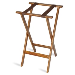 CSL Deluxe Wood Tray Stand, 30"H x 18-1/2"W x 17"D, Dark Finish/Brown Straps