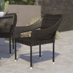 Flash Furniture Ethan All-Weather PE Rattan Wicker Stacking Patio Dining Chair, Espresso