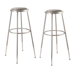 National Public Seating 6400 Series Adjustable Vinyl-Padded Science Stools, 31-1/2 - 38-1/2"H, Gray, Pack Of 2 Stools