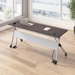 Bush Business Furniture Envision 72"W Folding Training Table with Powered Grommets, Storm Gray/Cool Gray Metallic, Standard Delivery