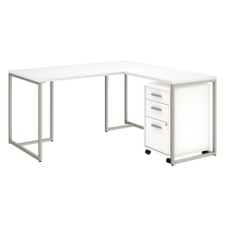 kathy ireland® Office by Bush Business Furniture Method 60"W L Shaped Desk with 30"W Return and Mobile File Cabinet, White, Standard Delivery