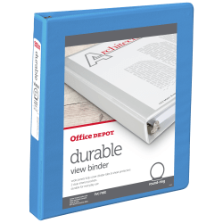Office Depot® 3-Ring Durable View Binder, 1" Round Rings, 49% Recycled, Sky Blue