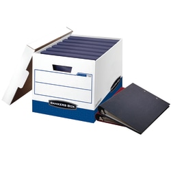 Bankers Box® Binderbox™ Heavy-Duty Storage Boxes With Locking Lift-Off Lids And Built-In Handles, 18 1/2" x 12 1/4" x 12", 60% Recycled, Blue/White, Case Of 12