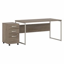 Bush® Business Furniture Hybrid 60"W x 30"D Computer Table Desk With 3-Drawer Mobile File Cabinet, Modern Hickory, Standard Delivery