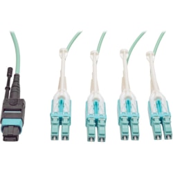 Tripp Lite 5M Fan-out Cable Push / Pull Tab MTP/MPO to 8 x LC 40Gbase OM3 Plenum Aqua 16ft 16' 5 Meter, N84405M8LCPT