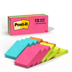 Post-it Notes, 1 3/8 in. x 1 7/8 in., 12 Pads, 100 Sheets/Pad, Clean Removal, Poptimistic Collection
