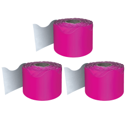 Carson Dellosa Education Rolled Scalloped Borders, Hot Pink, 65' Per Roll, Pack Of 3 Rolls