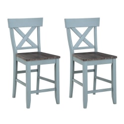 Coast to Coast Wharf Crossback Dining Chairs, Counter-Height, Brown/Blue, Set Of 2 Chairs