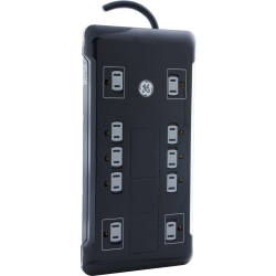 GE UltraPro 12 Outlet Surge Protector with 2 USB Tether, 8 ft Long Cord, 4320 Joules, Outlet Safety Covers, Black, 11824