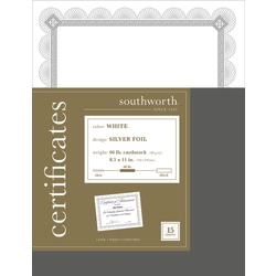 Southworth® Premium-Weight Foil Certificates, 8 1/2" x 11", White/Silver Foil Spiro, Pack Of 15