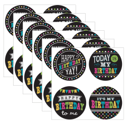 Teacher Created Resources Wear 'Em Badges, Chalkboard Brights Happy Birthday, 32 Per Pack, Set Of 6 Packs