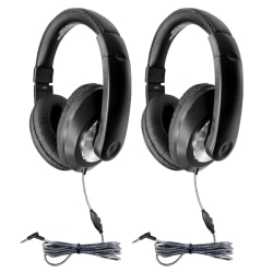 HamiltonBuhl Smart-Trek Deluxe Stereo Headphones With In-Line Volume Control, Black, Pack Of 2 Headphones, HECST1BK-2