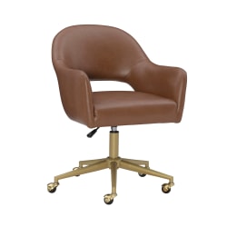 Powell Bogart Faux Leather Office Chair, Saddle Brown/Gold