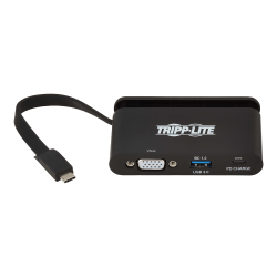 Tripp Lite USB C Adapter Converter w/ VGA, Gigabit Ethernet, USB-A Hub, PD Charging, Storage Cable 1080p Thunderbolt 3 Compatible - for Notebook/Tablet PC/Desktop PC/Smartphone - 100 W - USB 3.1 Type C - 3 x USB Ports