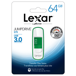 Lexar® JumpDrive® S75 USB 3.0 Flash Drive, 64GB, Assorted Colors