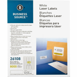 Business Source Address Laser Labels - 1/2"x 1 3/4" - Permanent Adhesive - Rectangle - Laser - White - 26108