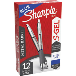 Sharpie® S-Gel Pens, Medium Point, 0.7 mm, Gunmetal Barrel, Blue Ink, Pack Of 12 Pens
