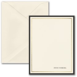 Custom Premium Stationery Flat Note Cards, 5-1/2" x 4-1/4", Thick And Thin, Ecru-Ivory, Box Of 25 Cards