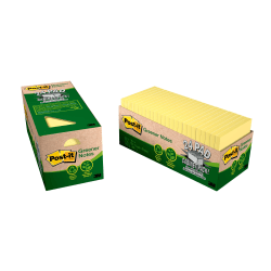 Post-it Greener Notes, 3 in x 3 in, 24 Pads, 75 Sheets/Pad, Clean Removal, Canary Yellow