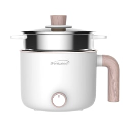 Brentwood® Multi-Function Electric Hot Pot Cooker with Stainless Steel Food Steamer and Cool-Touch Side Handle, 1.6-Qt., White