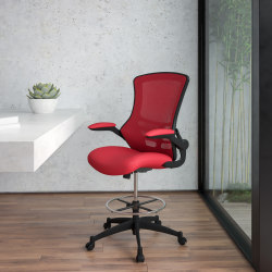 Flash Furniture Mid-Back Mesh Ergonomic Drafting Chair, Red