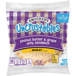 Smucker's Uncrustables Peanut Butter And Grape Jelly Wheat Sandwiches, 2.6 Oz, Pack Of 48 Sandwiches