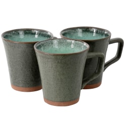 Gibson Hometrends 3-Piece Lantern Terracotta Reactive Glaze Mug Set, 14.5 Oz, Green