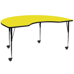 Flash Furniture Mobile Height Adjustable HP Laminate Kidney Activity Table, 30-1/2"H x 48''W x 72''L, Yellow