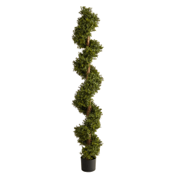 Nearly Natural Boxwood Spiral Topiary 6’H Artificial Tree With Planter, 72"H x 10"W x 10"D, Green/Black