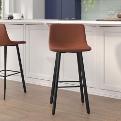 Flash Furniture Caleb Modern Armless Commercial-Grade Bar Stools, Cognac/Black, Set Of 2 Stools
