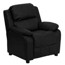 Flash Furniture Deluxe Padded Contemporary Leathersoft Kids Recliner Accent Chair With Storage Arms, Black