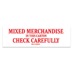 Tape Logic® Preprinted Shipping Labels, SCL544, "Mixed Merchandise In This Carton Check Carefully," 2" x 6", Red/White, Pack Of 500