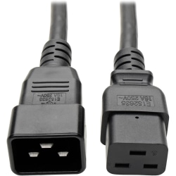 Tripp Lite 10ft Power Cord Extension Cable C19 to C20 Heavy Duty 15A 14AWG 10' - For PDU, UPS, Switch, Router, Server - 230 V AC Voltage Rating - 15 A Current Rating - Black"