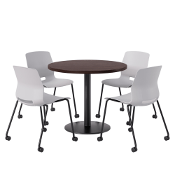 KFI Studios Proof Cafe Round Pedestal Table With Imme Caster Chairs, Includes 4 Chairs, 29"H x 36"W x 36"D, Cafelle Top/Black Base/Light Gray Chairs