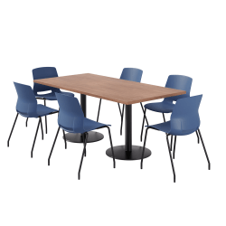 KFI Studios Proof Rectangle Pedestal Table With Imme Chairs, 31-3/4"H x 72"W x 36"D, River Cherry Top/Black Base/Navy Chairs