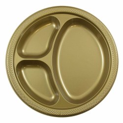 JAM PAPER Plastic 3 Compartment Divided Plates, Large, 10 1/4 inch, Gold, 20/Pack