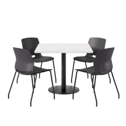 KFI Studios Proof Cafe Pedestal Table With Imme Chairs, Square, 29"H x 36"W x 36"W, Designer White Top/Black Base/Black Chairs