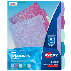 Avery® Luxe Collection Big Tab™ Fashion Dividers For 3-Ring Binders, 5 Tab Set, Holographic Confetti Pattern, 1 Set