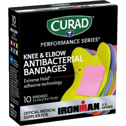 CURAD® IRONMAN Performance Series Antibacterial Bandages, 3" x 3", Pack Of 240 Bandages