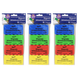 Pacon® Magnetic Chalk & Whiteboard Erasers, 2-1/4" x 4-1/4", Assorted Colors, 4 Erasers Per Pack, Set Of 3 Packs