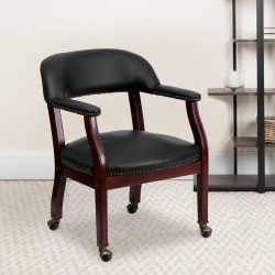 Flash Furniture Luxurious Vinyl Rolling Conference Guest Chair, Black