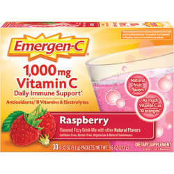 Emergen-C Vitamin C Drink Mix For Immune Support, 0.32 Oz, Raspberry, Box Of 30 Packs
