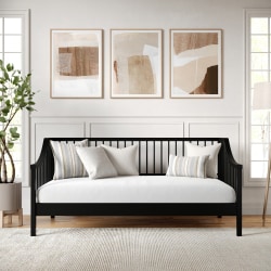 Flash Furniture Martha Stewart Neely Solid Wood Platform Daybed with Wooden Spindles and Slatted Foundation with No Box Spring Required, Black, Twin