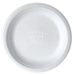Eco-Products Vanguard Sugarcane Plates, 6", White, Pack Of 1,000 Plates