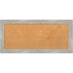 Amanti Art Rectangular Non-Magnetic Cork Bulletin Board, Natural, 34" x 16", Dove Graywash Narrow Plastic Frame