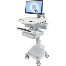 Ergotron StyleView Cart with LCD Arm, SLA Powered, 1 Drawer - 1 Drawer - 37 lb Capacity - 4 Casters - Aluminum, Plastic, Zinc Plated Steel - White, Gray, Polished Aluminum